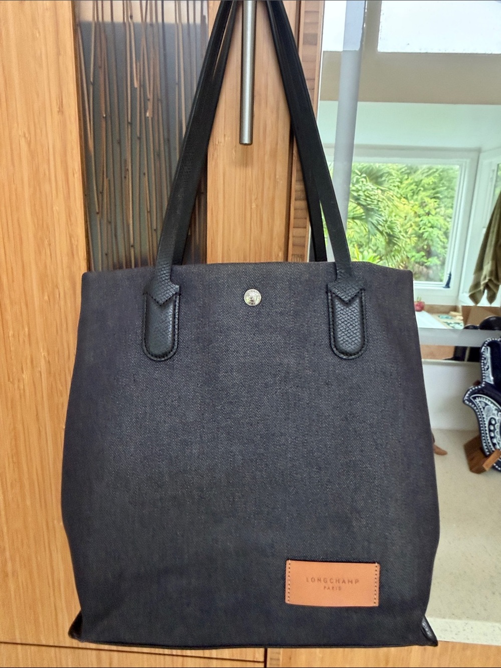 Longchamp Denim Canvas Tote with Leather Handles - Picture 6 of 7